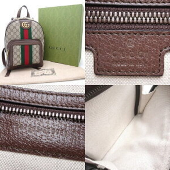 Gucci GG Backpack Ophidia Leather Supreme Canvas Beige Ebony - Picture 8 of 10